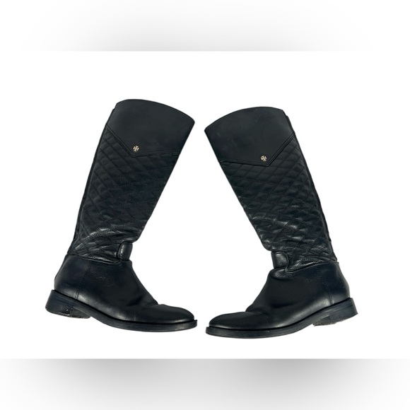 Tory Burch Riding Boots Claremont Tall Boots Quilted Black Vegan Leather… - Picture 4 of 16